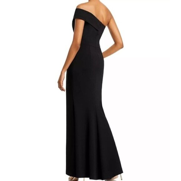 AQUA Scuba Crepe Off-the-Shoulder Gown New evening dress Black Size 8 New - Picture 5 of 13